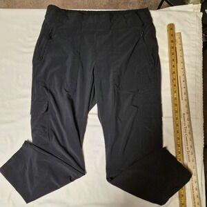Athleta Black Cargo Hiking Pants Women 14 Elastic Waist Lightweight Straight Leg
